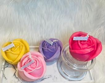 Large Rose Soy Candle: Floral Pillar Candle, Home Decor