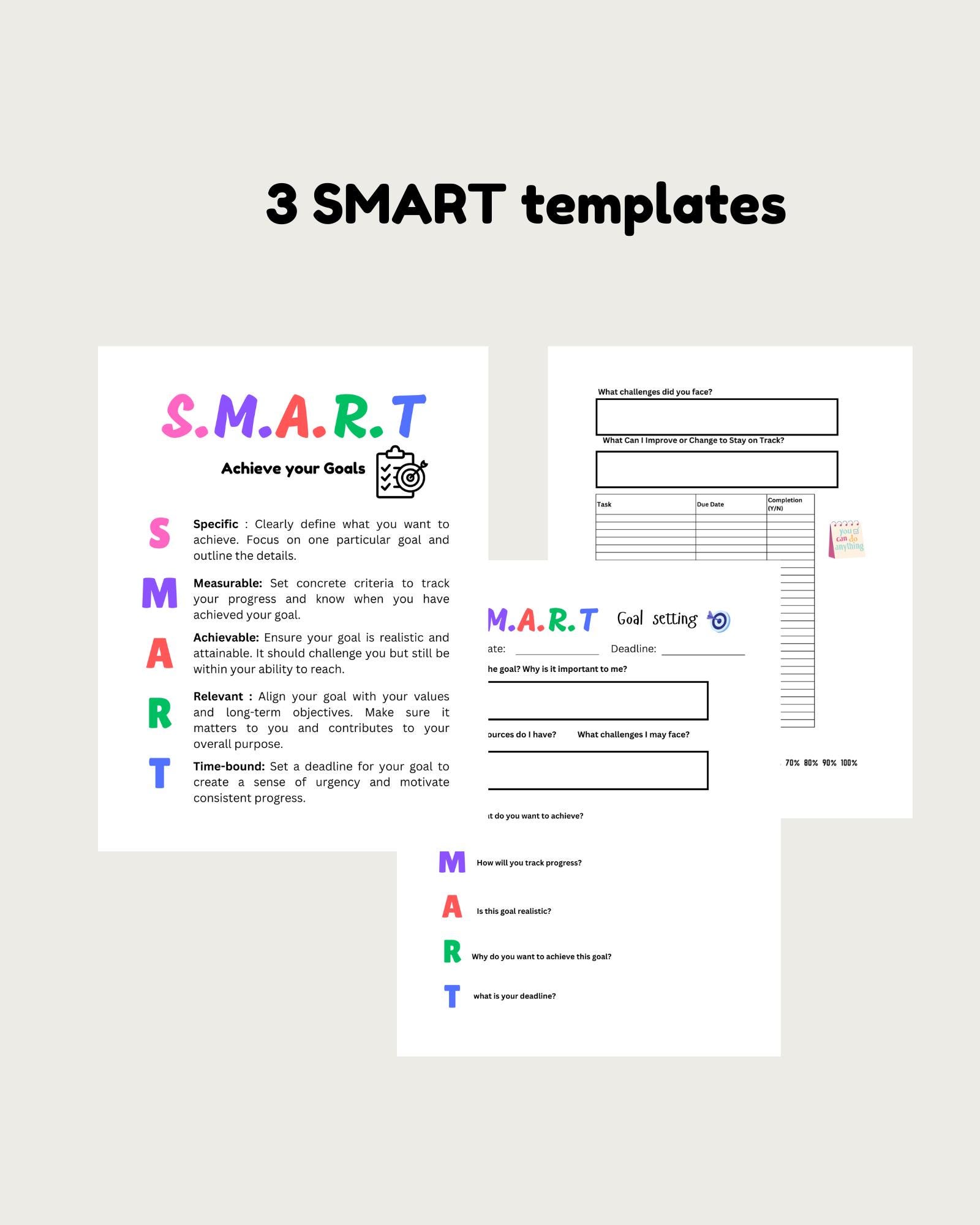 Smart Goals, Smart Goals Template, Smart Goals Worksheet, Goal Setting, Psychology, Dbt Therapy