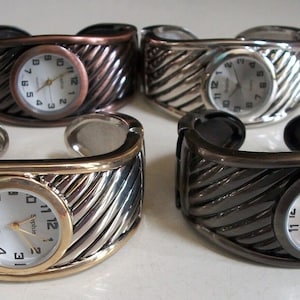 Women&#39;s number dial rose gold, silver, silver and gold, hematite finish fashion bangle casual dressy cuff watch