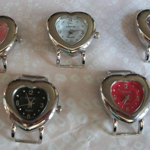 Women&#39;s silver finish dark pink, pink, red, white and black dial Heart shape watch faces for ribbon, beading and other use
