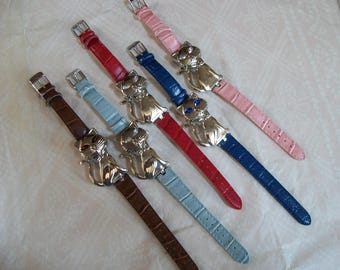 Silver Finish Number Dial blue, pink, red, brown fashion CAT wrist women's casual dressy fun cool watch Like A Bracelet