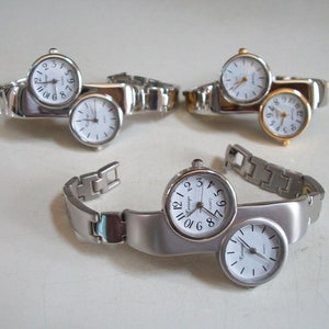 Silver Or Two Tone finish metal band dual time 2 time zone fashion fun women's watch