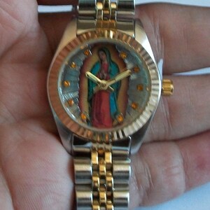 Gold Or Silver Finish Miykon Virgin Mary Guadalupe Religious Man Or Women Fashion Dress Up Watch Woman Gold/Silver