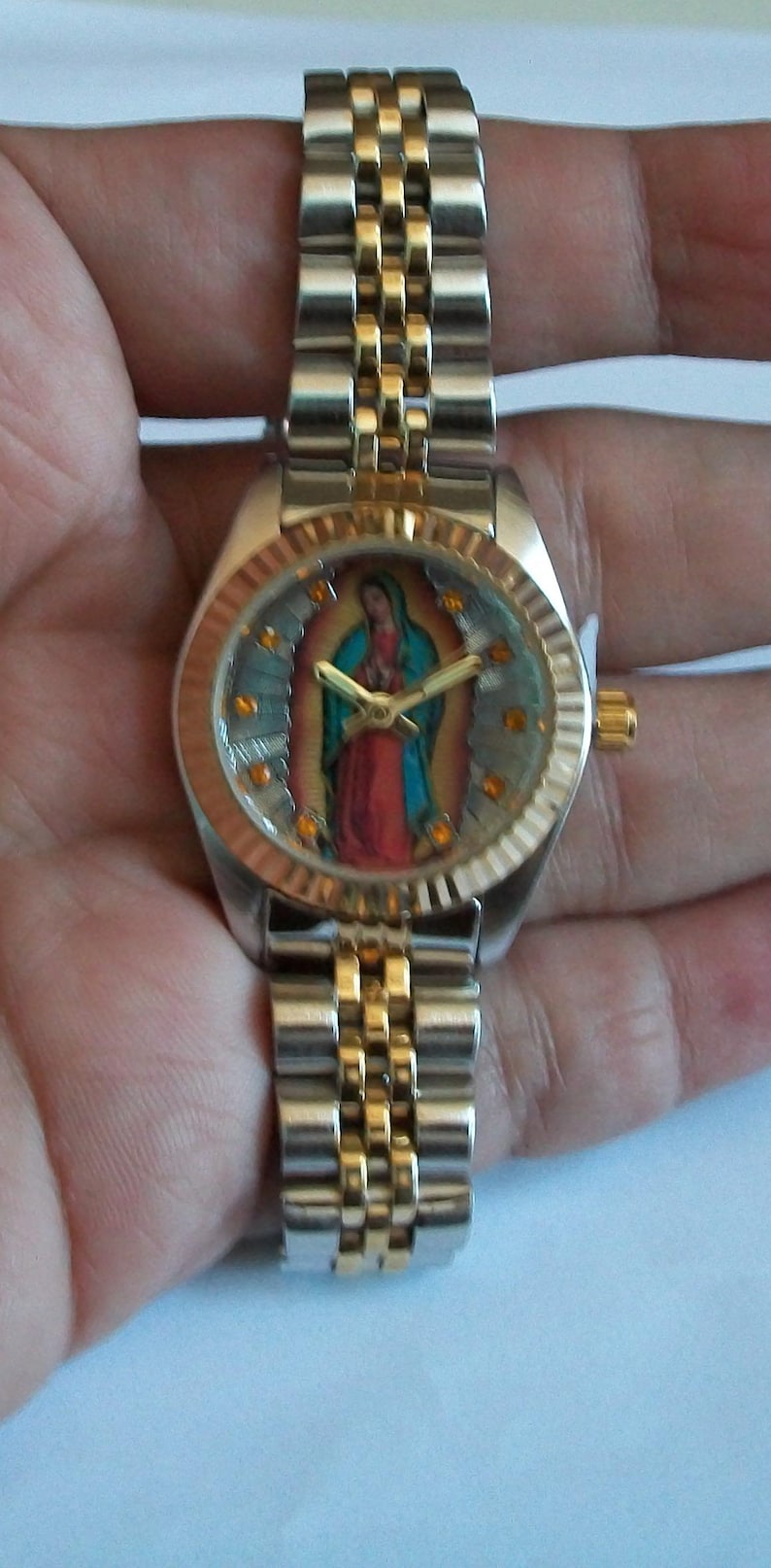 Gold Or Silver Finish Miykon Virgin Mary Guadalupe Religious Man Or Women Fashion Dress Up Watch Woman Gold/Silver