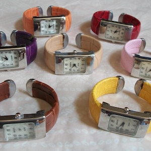 women&#39;s slip on number dial Purple, yellow, beige, orange, brown, burgundy, pink faux leather band fashion cuff bangle watch