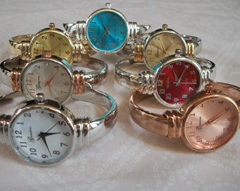 6.75 to 7.25 inches wrist blue, White, Rose Gold, Red, Gold Silver Number Dial Geneva Metal Band  Women's Bangle Cuff Watch