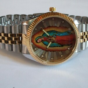 Gold Or Silver Finish Miykon Virgin Mary Guadalupe Religious Man Or Women Fashion Dress Up Watch image 12