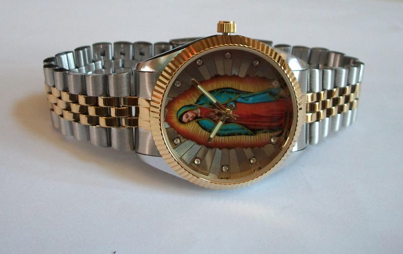 Gold Or Silver Finish Miykon Virgin Mary Guadalupe Religious Man Or Women Fashion Dress Up Watch image 12