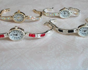 Number Dial Dressy Party Women Silver & Gold Finish Clear, Iridescent, Black, Red Rhinestone Bracelet Fashion Watch,Please Read Measurement