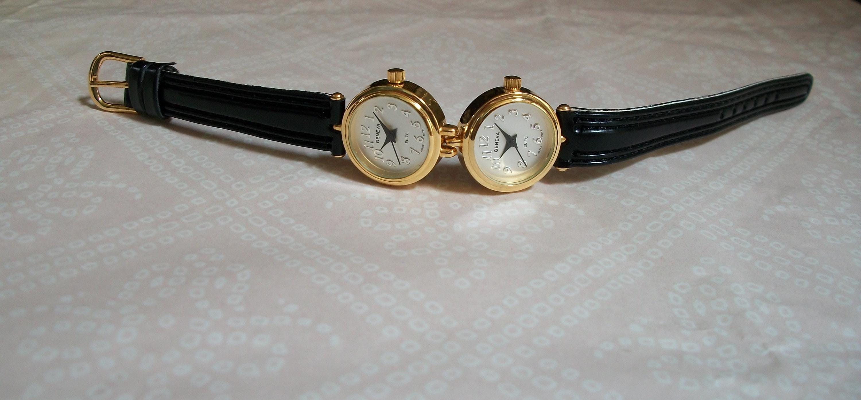 Vintage Pearl Horseshoe Watch Leather Band Black Ladies Needs Battery Sold out ❌ Graceful Gucci watch from the 1990s featuring a  main image 2