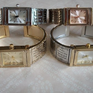 Women&#39;s 10 Or 5 commandment silver, silver and gold, rose gold, gold finish  fashion casual bangle cuff watch