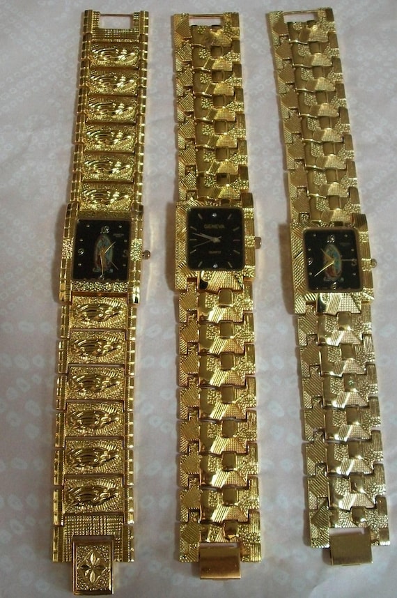 Men's Silver And Gold Finish Nugget Style Plain And VIRGIN MARY GUADALUPE Casual Fashion Watch