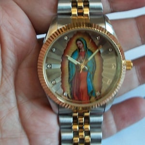 Gold Or Silver Finish Miykon Virgin Mary Guadalupe Religious Man Or Women Fashion Dress Up Watch Man Gold/Silver