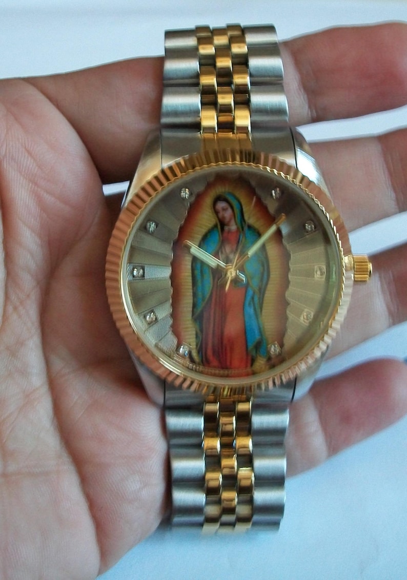 Gold Or Silver Finish Miykon Virgin Mary Guadalupe Religious Man Or Women Fashion Dress Up Watch Man Gold/Silver