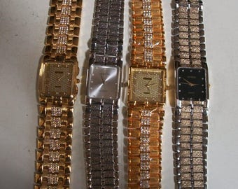 Men's Gold And Silver Finish Stone And No Stone Nugget Fashion Dress Up Watch