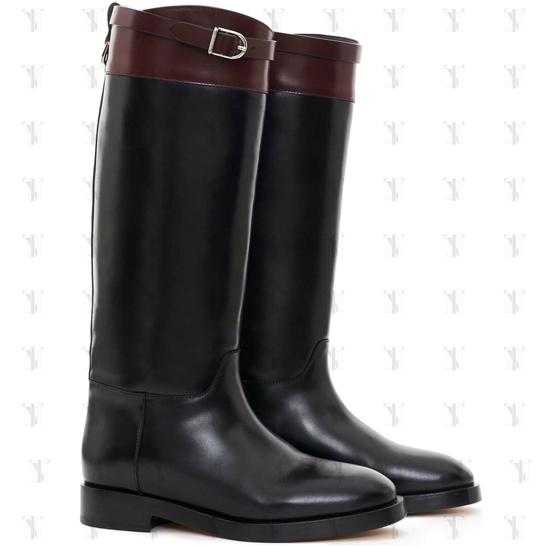 Noirtide Leather Lace up Riding Boots Handmade Leather Boots Etsy