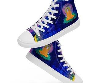 Abstract Art Mens High Top Sneakers Buddha Design Listening Light Calm Streetwear