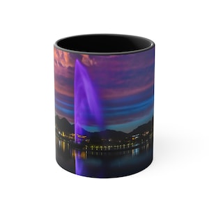 Accent Coffee Mug, 11oz Purple Colored Fountain In Fountain Hills Arizona Fountain Black, Red, Bule Or Navy Blue Accent
