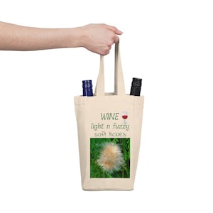 Dubbele draagtas van katoencanvas wijn met close-up van een zachte pluizige plantenbloemtop