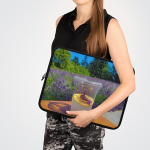 Laptop Sleeve With A Lavender Beverage In The Forefront Of A Lavender Field Photograph Print Various Sizes