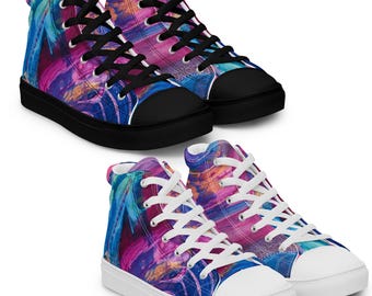 Women’s High Top Sneakers Colorful Abstract Art Print Pink Blue Design Shoes Colorful Streetwear