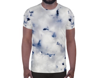 Exclusive Men's Multi Color White And Blue Abstract Art All Over Print Colorful Clouds Boho Athletic T-shirt
