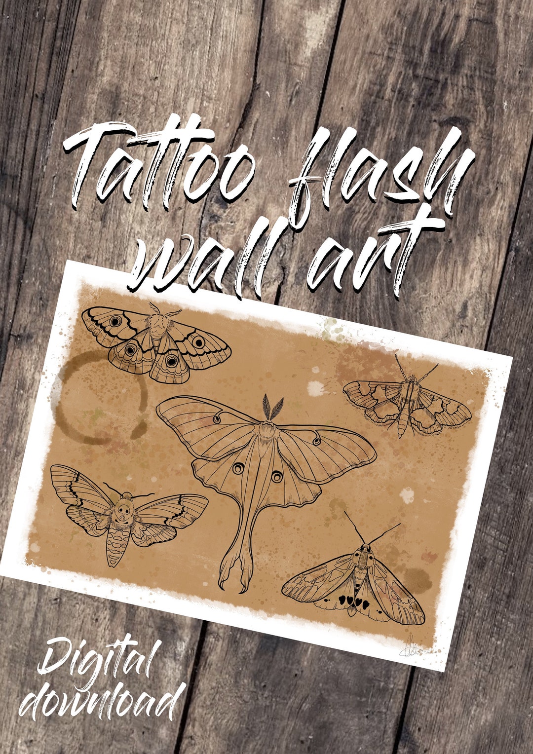 Tattoo Flash Wall Art Moths Printable Wall Art Etsy