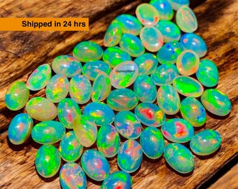 Ethiopian Welo Opal Cabochon Lot: Multi-Fire Oval Gemstone