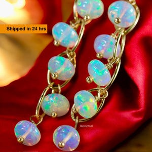 Ethiopian Opal Earrings Welo Opal Earrings Fire Opal Earrings Genuine Opal Dangle Earrings Opal Chain Earrings Natural Stone Earrings
