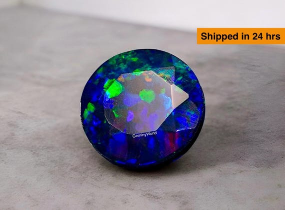 Faceted Black Ethiopian Opal Gemstone: AAA Grade Multi-Fire