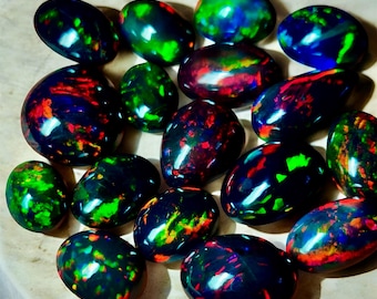 Ethiopian Black Opal Cabochon Lot: Multi-Fire Gemstone for Jewelry Making