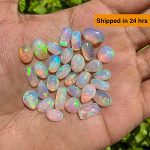 Ethiopian White Opal Cabochon Lot: Multi Fire Mix Shape