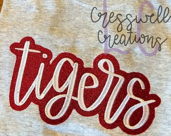 High School Mascot Tigers Bean Stitch Applique Machine Embroidery Design