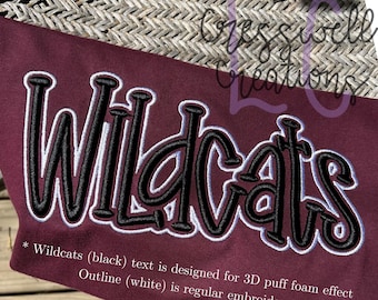 High School Mascot Wildcats 3D Puff  Machine Embroidery Design