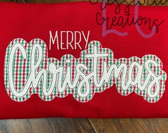 Merry Christmas Bean Stitch Double Applique Machine Embroidery Design