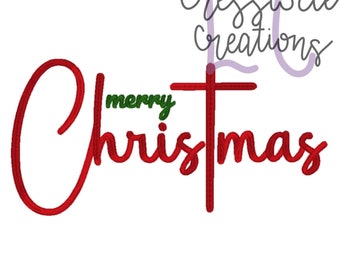 May include: Red cursive text that reads "Merry Christmas" with a red cross behind the text. The text "Cresswell Creations" is in purple cursive above the cross.