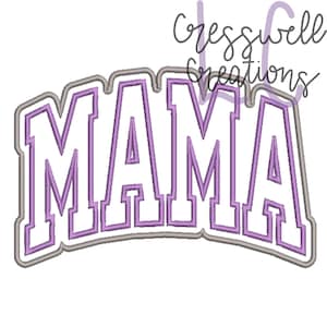 May include: Purple "MAMA" text with a gray outline. The text is in a bold, blocky font.