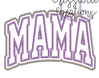 May include: Purple "MAMA" text with a gray outline. The text is in a bold, blocky font.