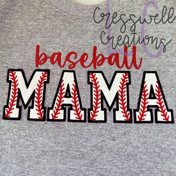 Baseball Mama Applikation Maschinenstickdesign // Inklusive Spitzendesign für Ärmel