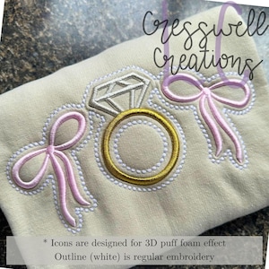 Engagement Ring and Bows 3D Puff Machine Embroidery Design