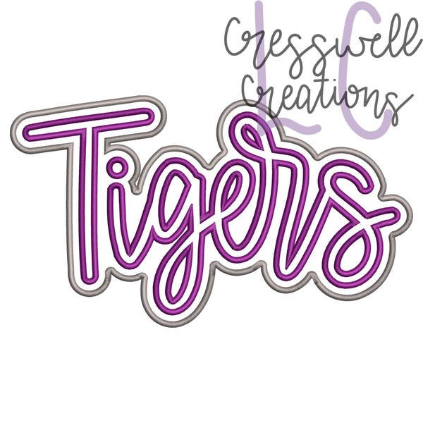 High School Mascot Tigers Satin Stitch Double Applique Machine Embroidery Design