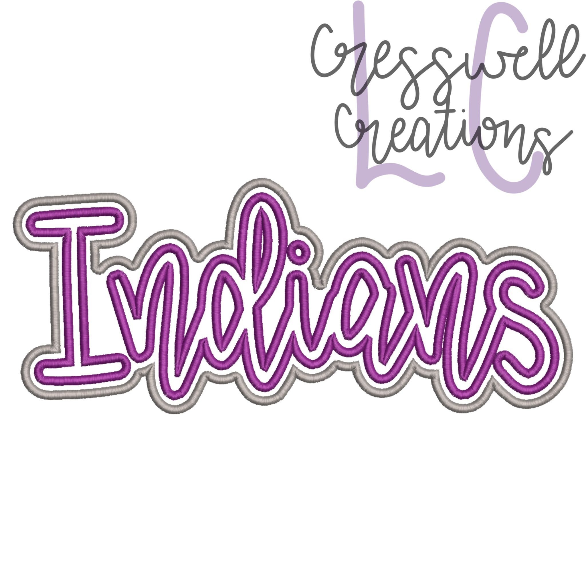 High School Mascot Indians Satin Stitch Double Applique Machine Embroidery Design