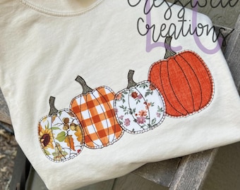 Diseño de bordado a máquina con apliques de puntada de frijol y calabaza // Apliques irregulares