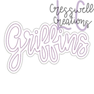 May include: A digital cut file design for a Cricut or Silhouette cutting machine. The design features the word "Griffins" in a cursive font.