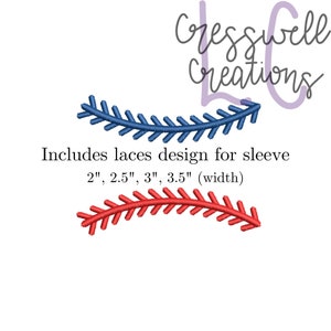 May include: Two embroidery designs for sleeves, one blue and one red, with a zig-zag pattern. Includes sizes 2, 2.5, 3, and 3.5 inches in width.