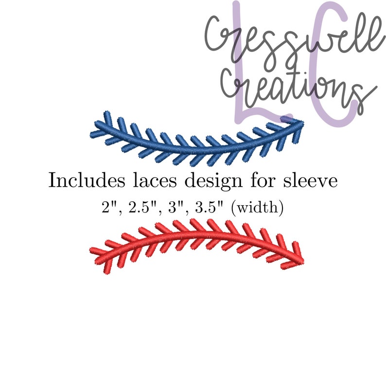 May include: Two embroidery designs for sleeves, one blue and one red, with a zig-zag pattern. Includes sizes 2, 2.5, 3, and 3.5 inches in width.