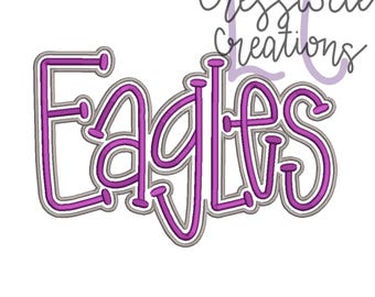 High School Mascot Eagles with Outline Machine Embroidery Design