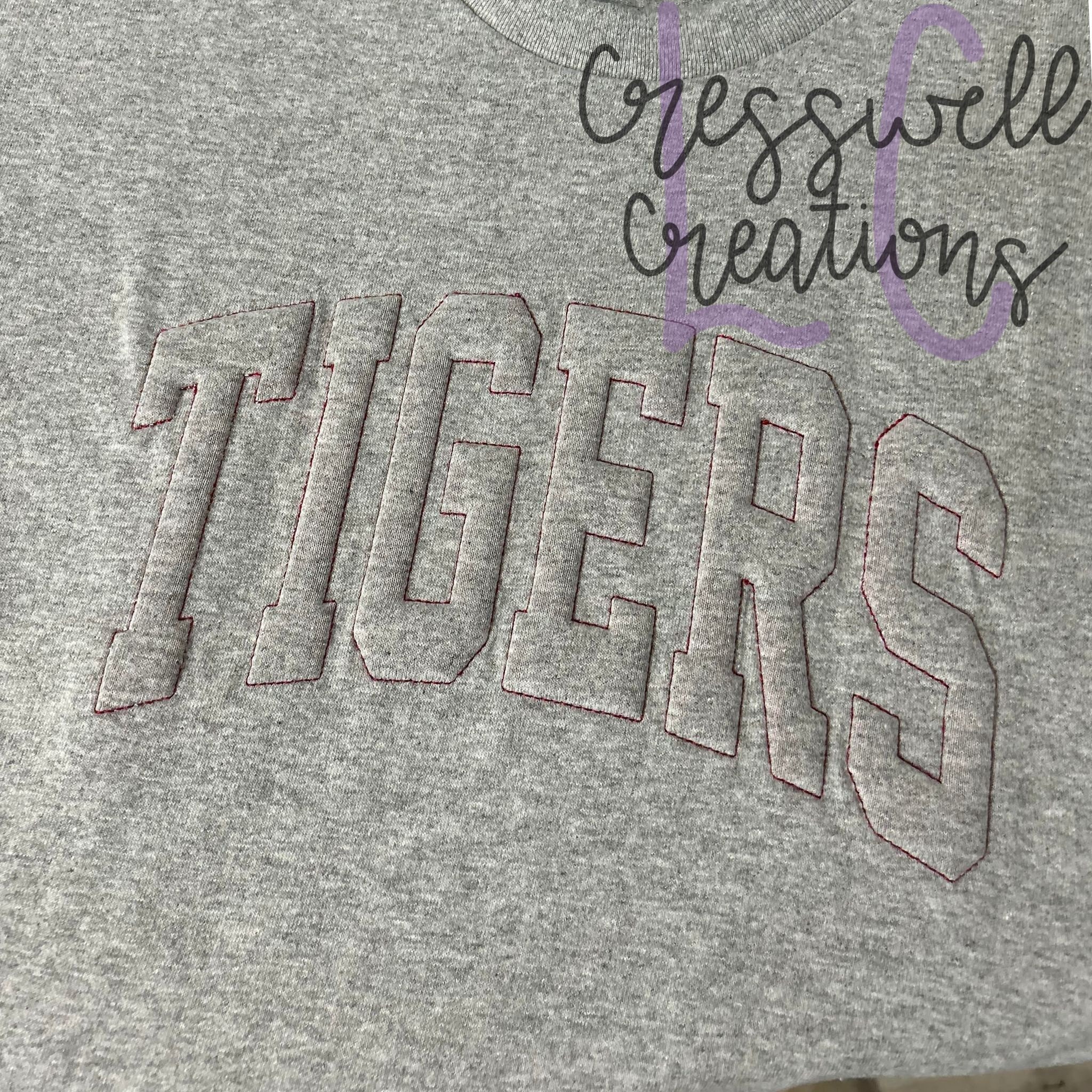 High School Mascot Tigers Embossed 3D Puff Machine Embroidery Design