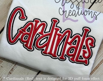 High School Mascot Cardinals 3D Puff  Machine Embroidery Design