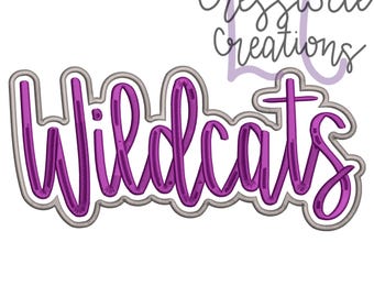 Diseño de bordado a máquina con apliques de puntada satinada de la mascota de la escuela secundaria Wildcats